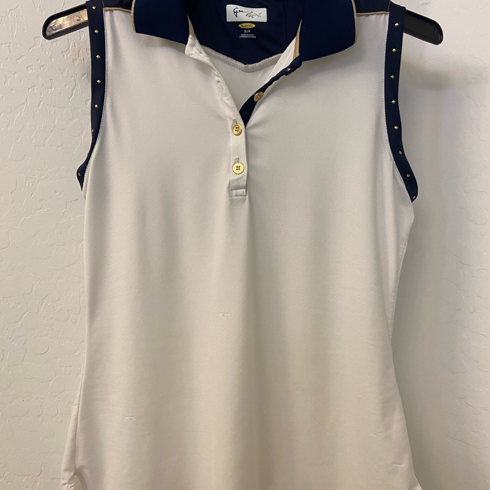 Greg Norman Collection Women's Sleeveless Golf Polo Top - Navy and White